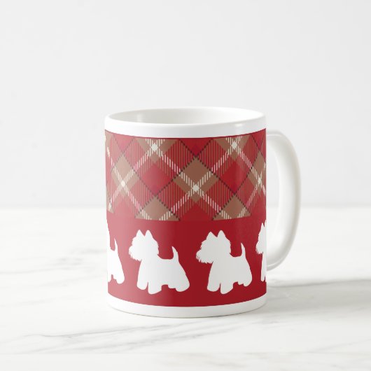 Westie Tasse Diagonal Kariert Red Bottom Design (VorderseiteRechts)
