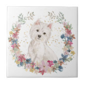 Westie Terrier Spring Flowers Wreath Fliese (Vorderseite)