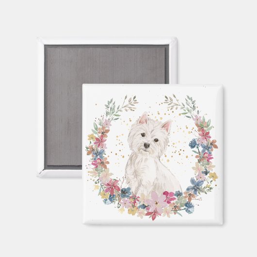 Westie Terrier Spring Flowers Wreath Magnet (Vorderseite/Rückseite)