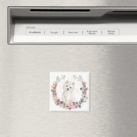 Westie Terrier Spring Flowers Wreath Magnet (In Situ (Geschirrspüler))