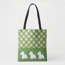 Westie Tote Bag Green Kariert