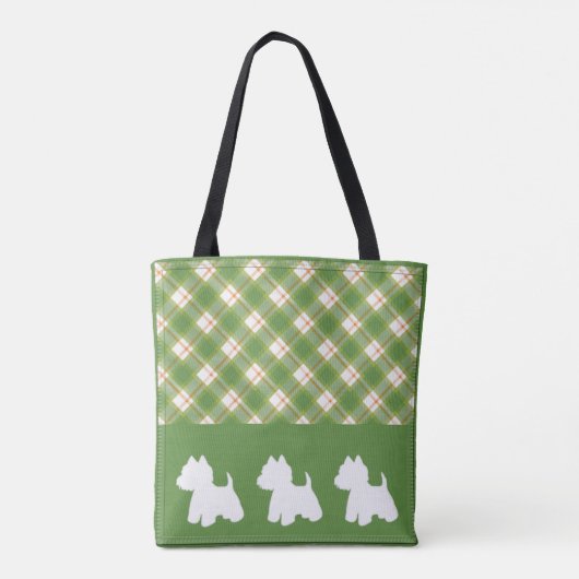 Westie Tote Bag Green Kariert Tasche (Rückseite)