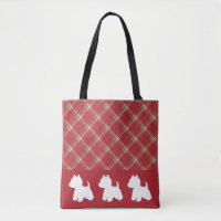 Westie Tote Bag Red Kariert