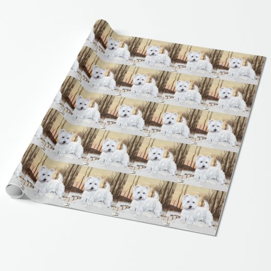 Westie Twilight Schnee Geschenkpapier (Ungerollt)