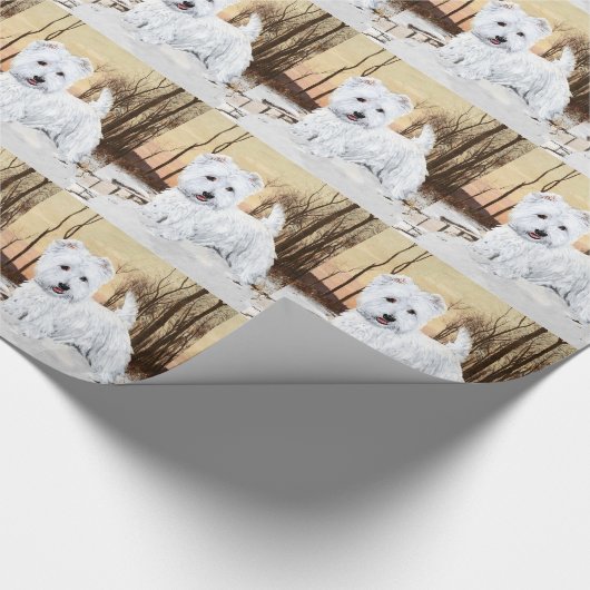Westie Twilight Snow Geschenkpapier (Ecke)