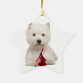 Westie und roter Süßigkeitskuß Keramikornament (Hinten)