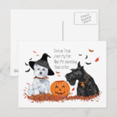 Westie und Scottie Halloween Feiertagspostkarte (Vorne/Hinten)