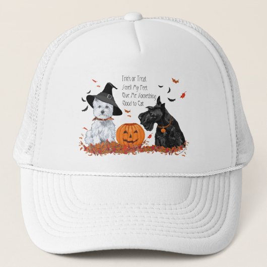 Westie und Scottie Halloween Truckerkappe (Vorderseite)