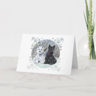 Westie und Scottie in Snowy Landscape Feiertagskarte