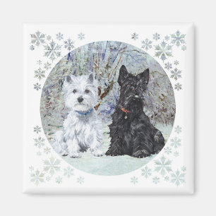 Westie und Scottie in Snowy Landscape Magnet