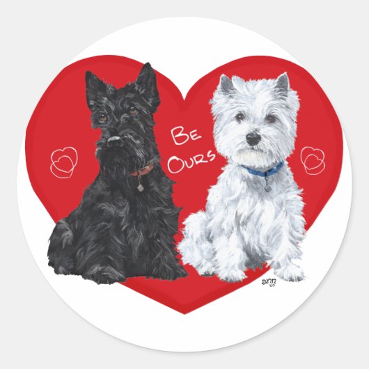 Westie und Scottie Valentine Runder Aufkleber (Vorderseite)