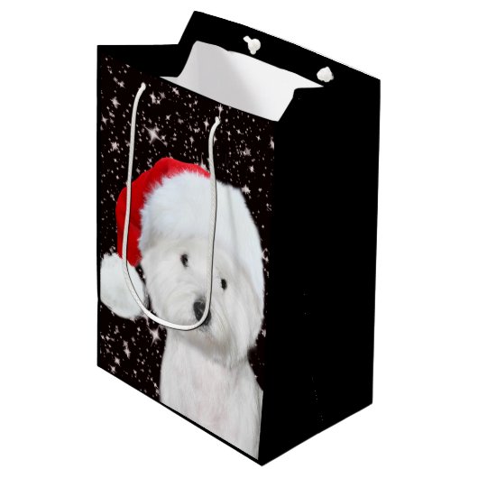 Westie Weihnachten Mittlere Geschenktüte (Vorderseite Schrägansicht)