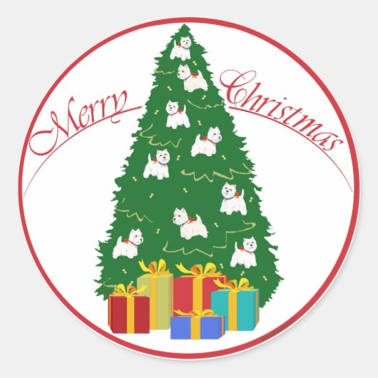 Westie-Weihnachtsbaum Runder Aufkleber (Vorderseite)