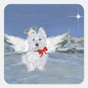 Westie-Weihnachtsengel Quadratischer Aufkleber
