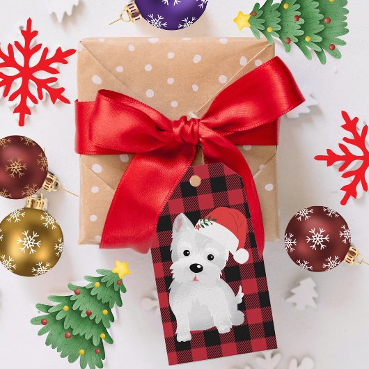 Westie Weihnachtsmannmütze Buffalo Kariertes Urlau Geschenkanhänger