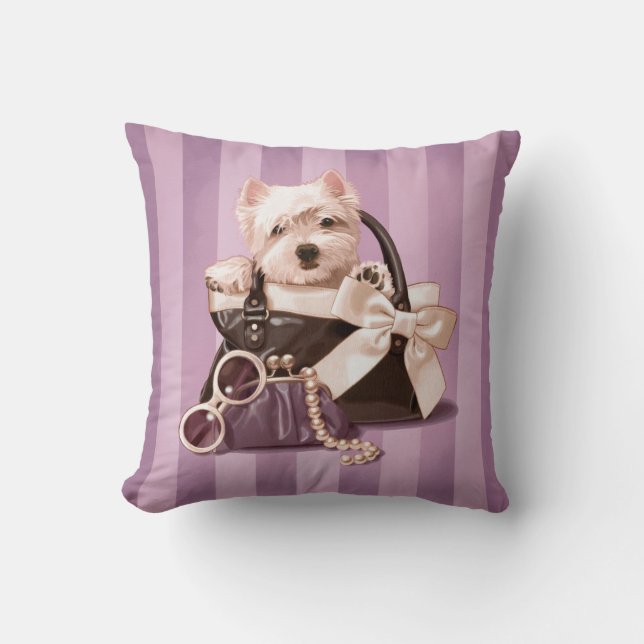 Westie Welpe in der Handtasche Kissen (Vorderseite)