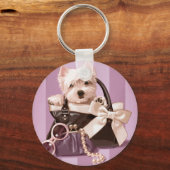 Westie Welpe in Handbag Schlüsselanhänger (Vorderseite)