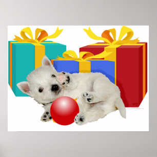 Westie-Welpen Weihnachts-Spielzeit Poster