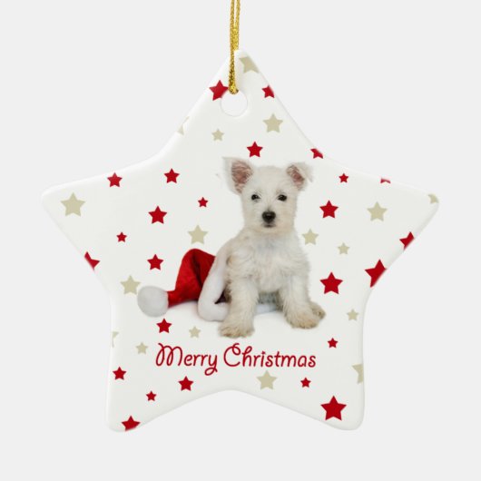 Westie Welpen-Weihnachtsbaum-Verzierung Keramik Ornament (Vorne)