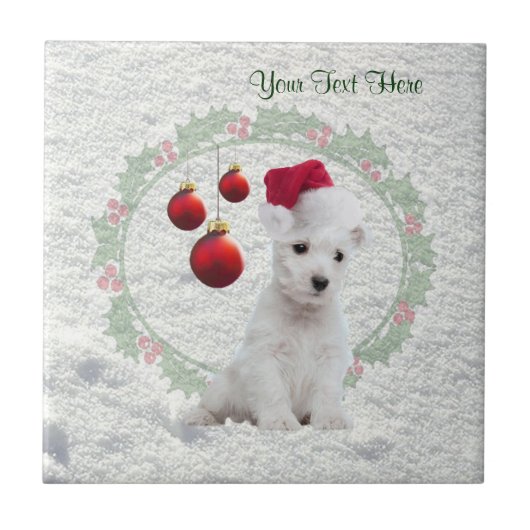 Westie Welpen-WeihnachtsKeramik-Fliese fertigen es Fliese (Vorderseite)