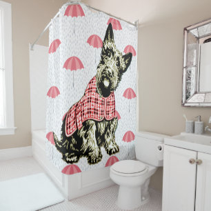 Westie West Highland Hund + Regenschirm Duschvorha Duschvorhang