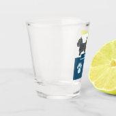 Westie West Highland Silhouette Dog & Paw Y&B Grid Schnapsglas (Links)