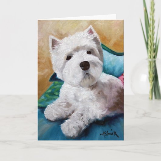 Westie Westhochland-Terrier-Hundewelpen-Kunst Karte (Vorderseite)