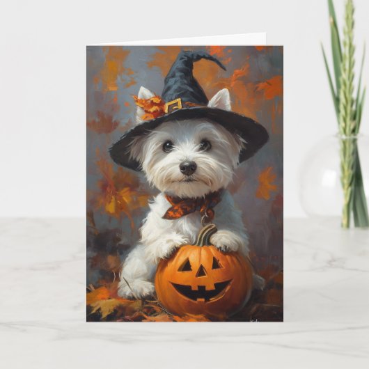 Westie Witch Halloween Feiertagskarte (Vorderseite)