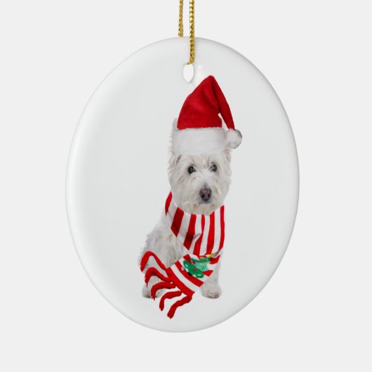 Westie with Hat Scaft Christmas Keramik Ornament (Rechts)