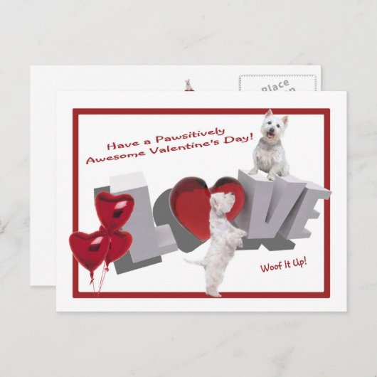 Westie Woof It Up Valentinstag Postkarte (Vorne/Hinten)