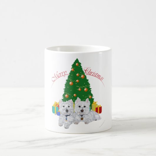 Westies am Weihnachtsbaum Kaffeetasse (Mittel)
