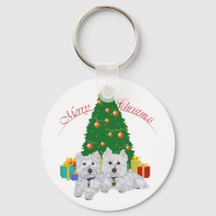 Westies am Weihnachtsbaum Schlüsselanhänger