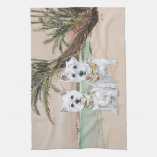 Westies an einem Palmenstrand Handtuch