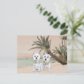 Westies auf einem Palmy Beach Postkarte (Stehend Vorderseite)