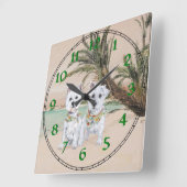 Westies auf einem Palmy Beach Quadratische Wanduhr (Winkel)