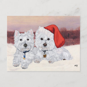 Westies in der Winterzeit Postkarte