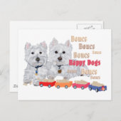 Westies mit Knochentrackkarte Postkarte (Vorne/Hinten)