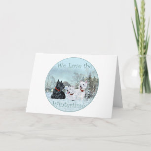 Westies & Scottie in der Winterzeit Feiertagskarte