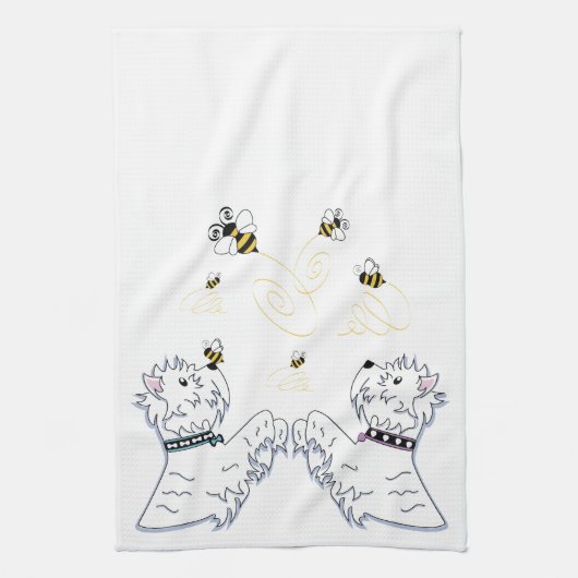 Westies und Bienen Küchentuch (Vertikal)