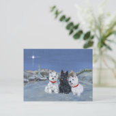 Westies und ein schottisches Weihnachtsfest Feiertagspostkarte (Stehend Vorderseite)