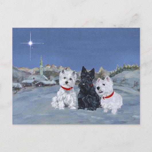 Westies und ein schottisches Weihnachtsfest Feiertagspostkarte (Vorderseite)