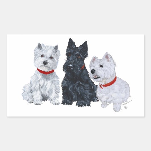 Westies und ein Scottie Together Rechteckiger Aufkleber (Vorderseite)
