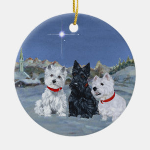 Westies und ein Scottie Weihnachten Keramik Ornament