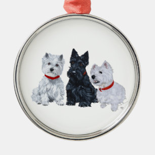 Westies und ein Scottie zusammen Silbernes Ornament