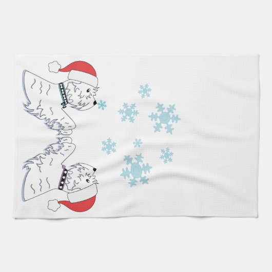 Westies und Schneeflocken Geschirrtuch (Horizontal)