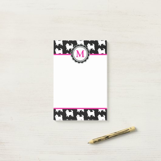 Westies Westhochland-Terrier-Muster mit Monogramm Post-it Klebezettel (Auf Schreibtisch)