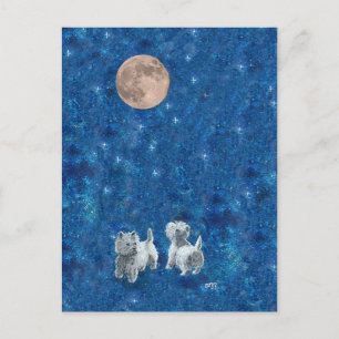 Westies wünschen auf dem Mond Postkarte