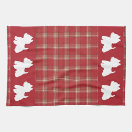 Westin auf rotem Tartan-Hintergrund Geschirrtuch