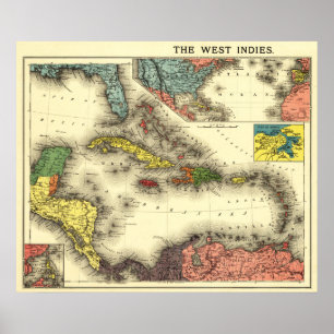 WestIndiesPanoramic MapWest Inseln Poster
