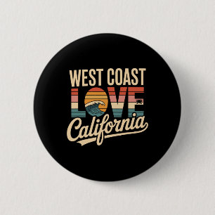 Westküstenliebe Kalifornien Retro-Surfen Ozean Son Button